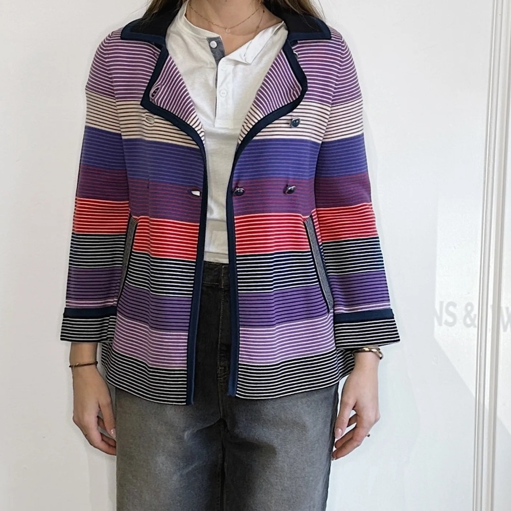 Marc By Marc Jacobs Purple & Red Striped Cotton Knit Peacoat Sweater Large